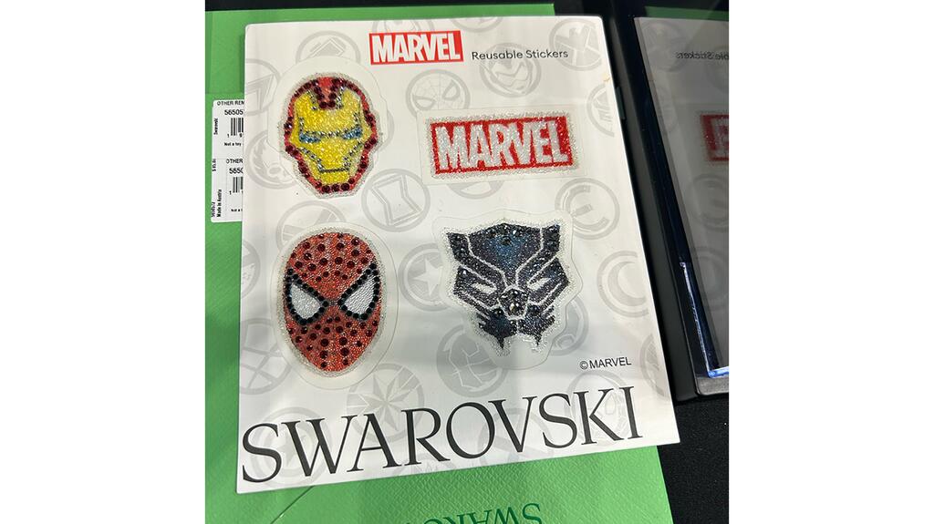 These reusable Marvel stickers ($85) are covered in Swarovski crystals. Swarovski crystal Marvel stickers